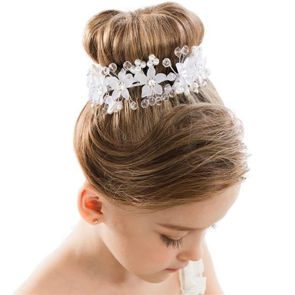 PAGOW 5Pcs Flower Girl Headpiece, Silver Pearl Bride Wedding Hair Accessories main image 4